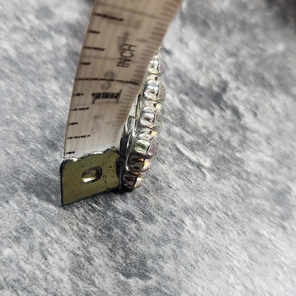 Vintage Aurora Borealis AB Rhinestone Double Row Hair Barrette Silver Tone Clip